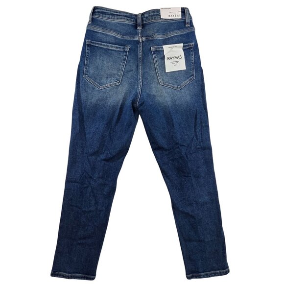 Bayeas Womens 26W Stretch Mom Jeans Distressed Style Size Blue Denim New Tags - Picture 5 of 8